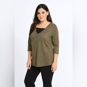 Love Apella Olive Tunic Blouse Size Medium NWT